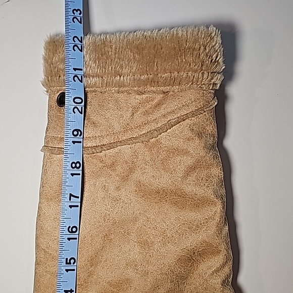 Morricci Coat Jacket Penny Lane Lined Faux Suede Faux Fur Collar Pockets Tan L - Picture 12 of 12